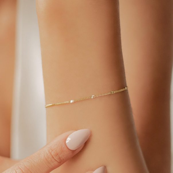 18k Gold plated Stainless Steel Cuban Station Bracelet