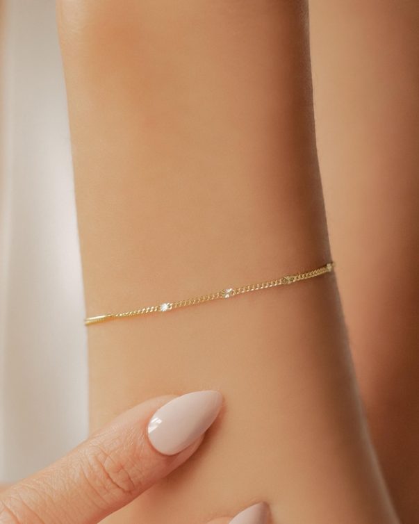 18k Gold plated Stainless Steel Cuban Station Bracelet