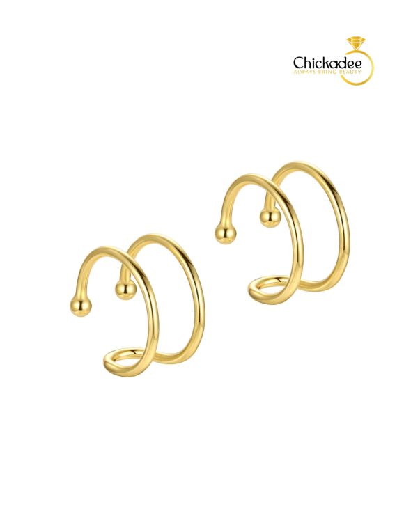 925 Sterling Silver Tiny Double Loop Minimalist Vintage Cuff Clip Earrings