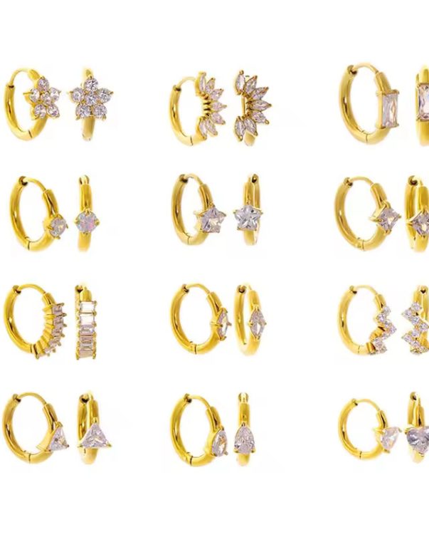18K Gold Plated Stainless Steel Waterproof Jewelry AAA Cubic Zirconia Women Small Hoop Huggie Earrings- 09