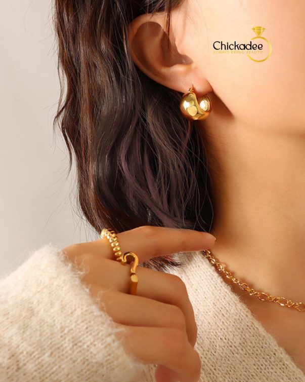 18K Gold Plated Stainless Steel Chunky Ball Hoop Earrings