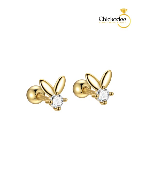 Gold Plated 925 Sterling Silver Small Geometric Rabbit Screw Back Earring