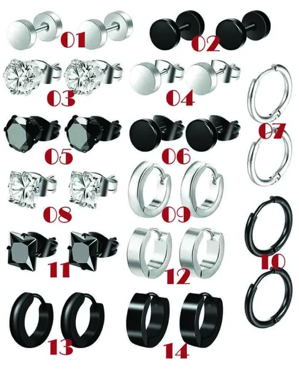 Minimalist Rhinestone Decor Stud & Hoop Earrings Set For Men