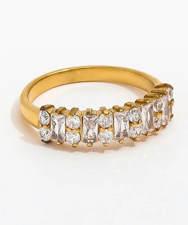 18K Gold Stainless Steel 3A CZ Zircon Iced Out Ring - Thick