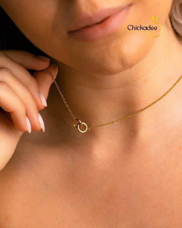 18K Gold Plated Stainless Steel double circles connection interlocking circle necklace