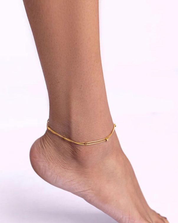 18k Gold Plated Stainless Steel Double Layer Geometric Square Anklet