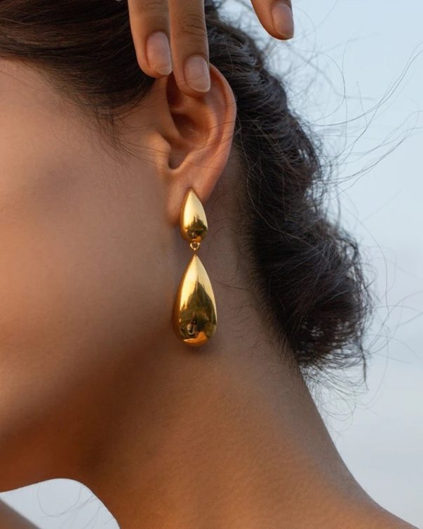 18k Gold Plated Stainless Steel Water Drop Stud Earrings