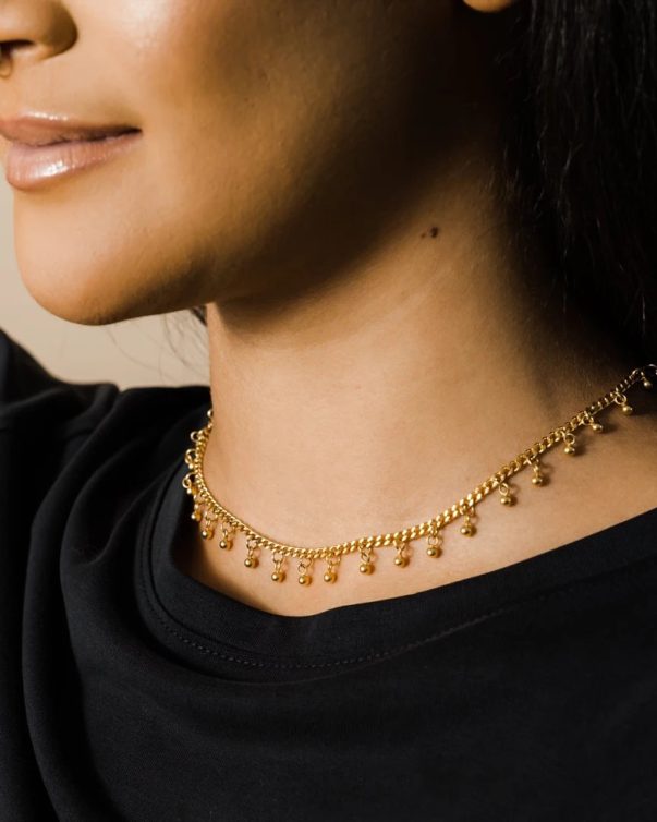 18K Gold Plated Stainless Steel Dangling Ball  Cuban Link Choker Necklaces
