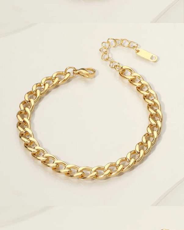 18K Gold Plated Stainless Steel Chain Jewelry Miami Cuban Link Curb Chain Bracelet