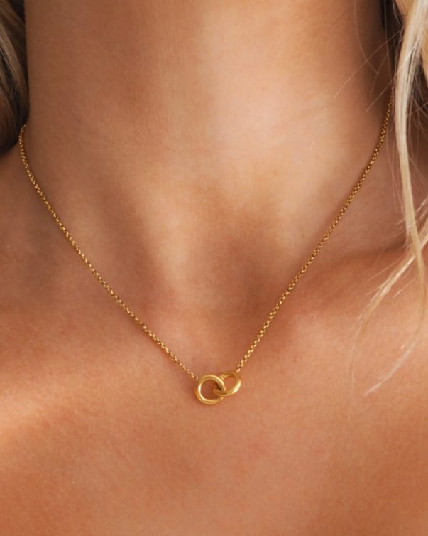 18K Gold Plated Stainless Steel double circles connection interlocking circle necklace