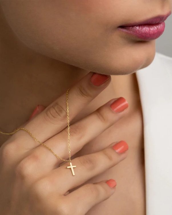 18K Gold plated Stainless Steel Minimalist Christian Cross Pendant Necklaces