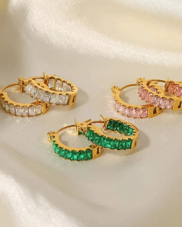 Luxury 18K Gold Plated CZ Diamond Hoop Earring