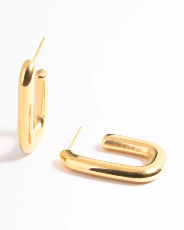 Waterproof Gold Plated Stainless Steel Rounded Square Hoop Earrings