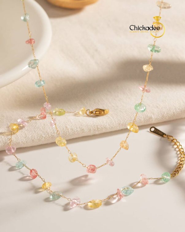 Colorful Natural Stone Charm Necklace & Bracelet