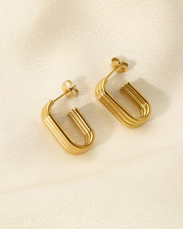 Gold-plated Stainless Steel Raffine Triple U Shaped Earrings