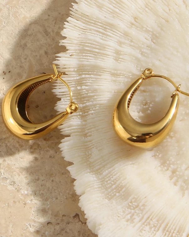 18k Gold Plated Stainless SteelBoat Shape Hoop Earrings