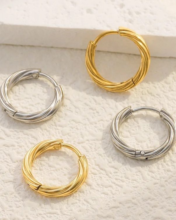 18K Gold Plated Stainless Steel Twist Hoop Earrings