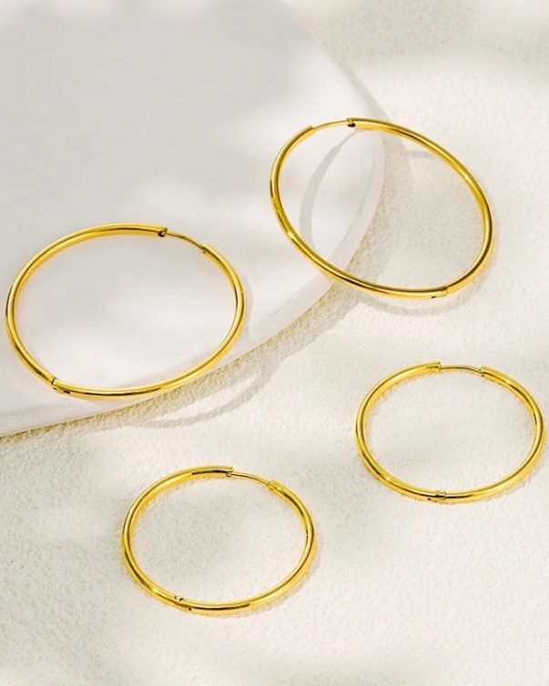 18K gold plated Stainless Steel Big Chunky Tarnish Free Minimalist Thin Gold Huggie Hoop Earrings