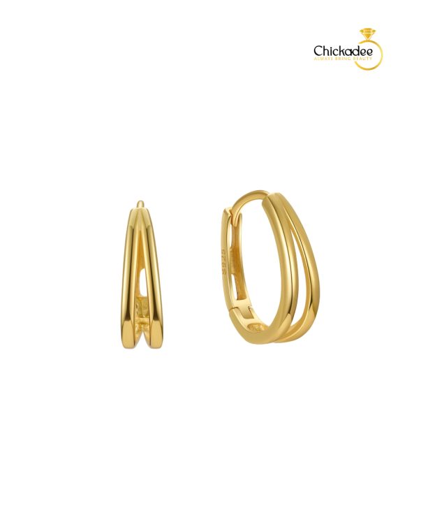 925 Sterling Silver Double Lines Earring Simple Hoops
