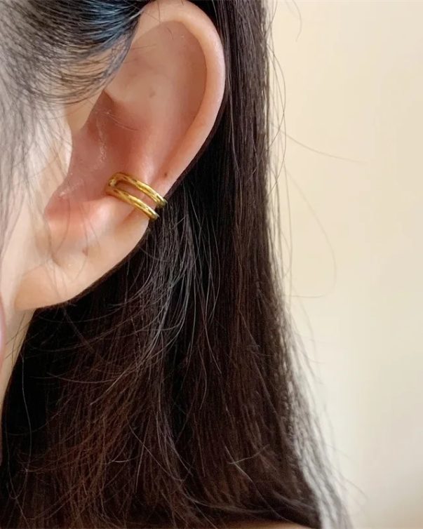18K Stainless Steel Non Perforated Hypoallergenic Semicircular Hole Cuffs Clip Earrings