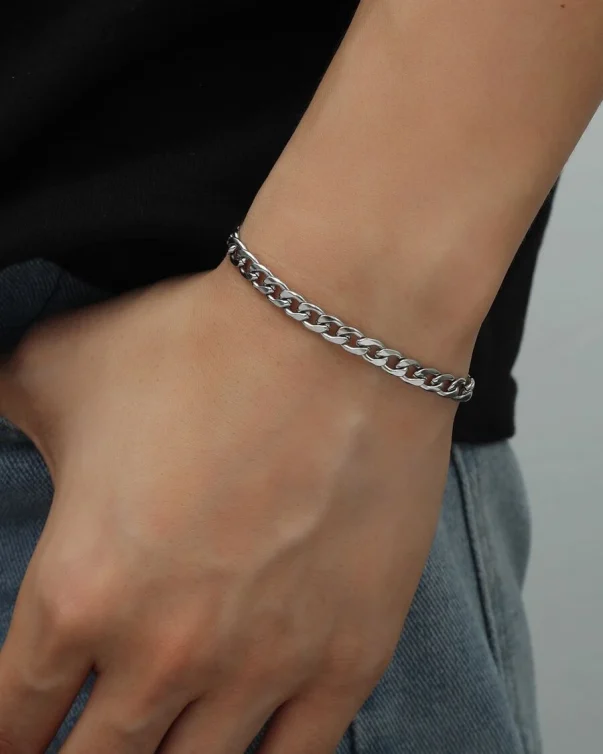 Silver plated Stainless Steel Cuban Chain Necklace and Bracelet
