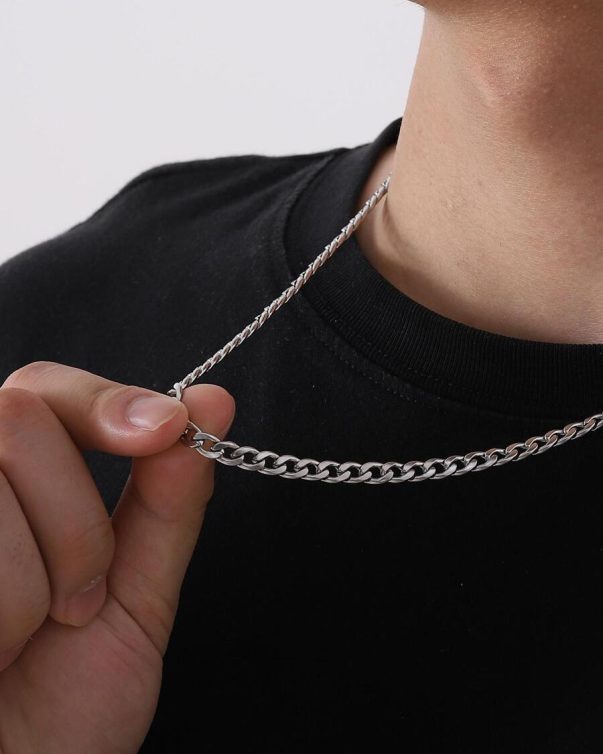 Silver plated Stainless Steel Cuban Chain Necklace Jewelry Set Men - NC701950s