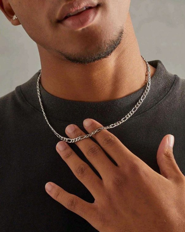 Silver Plated Stainless Steel Cuban Chain Necklace Jewelry Set Men – Code SC700650S