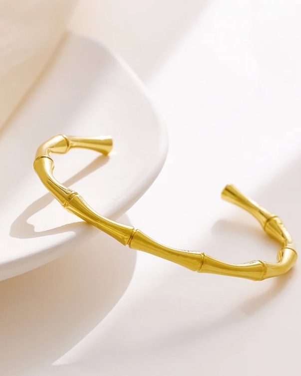 18k Gold Plated Stainless Steel Bamboo Cuff Bangle Bracelet