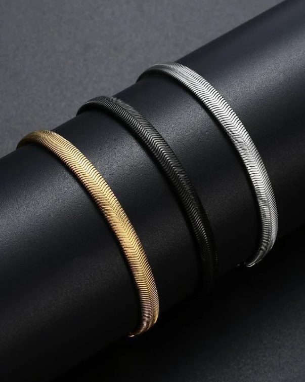 18k Gold Plated Stainless Steel 6MM Flat Snake Chain Bracelet