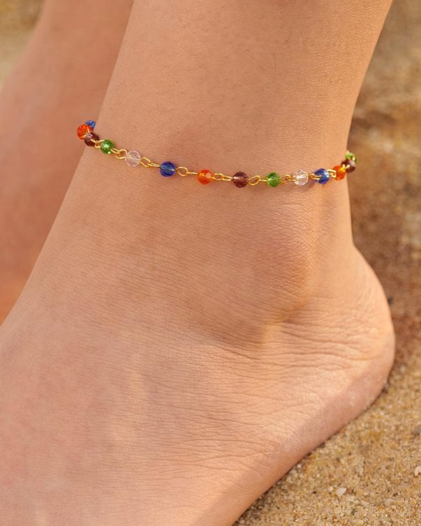 Gold Plated Colored Crystal Natural Stone Anklet