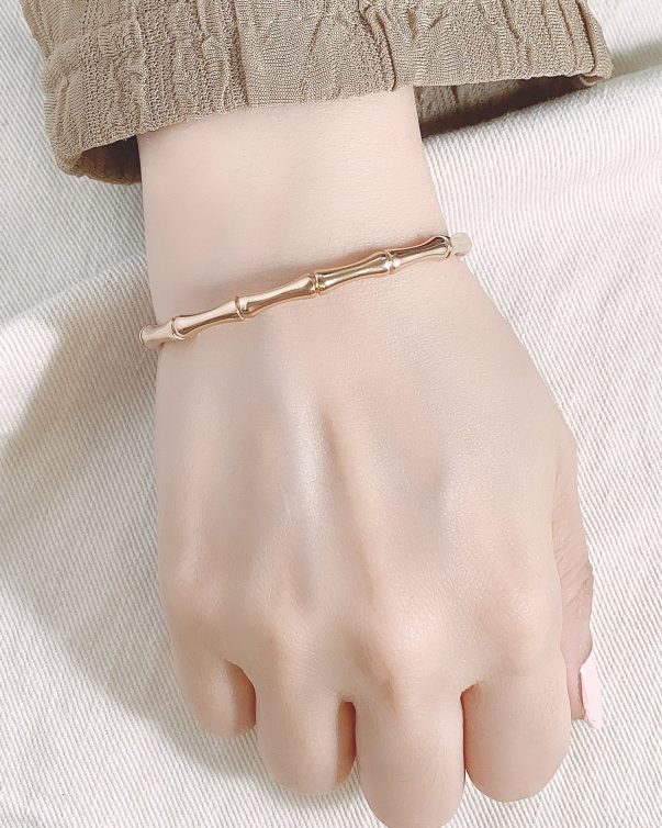 18K Gold Plated Stainless Steel Bamboo Bangle Bracelet - Rose gold