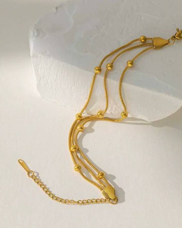 18K Gold Plated Stainless Steel Multilayer chain bead- gold Bracelet