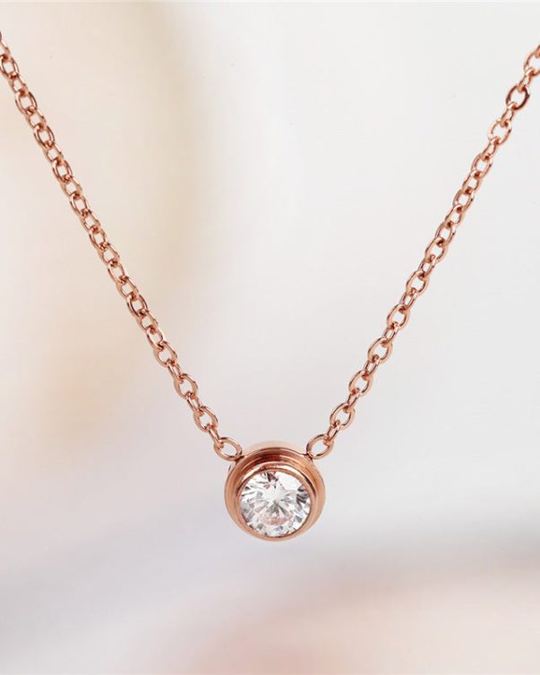 Rose Plated Stainless Steel Diamond Cubic Zirconia stone Necklace
