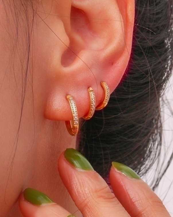 18K Gold Plated Stainless Steel Zircon Huggies Hoops Earrings