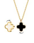 18K Gold Plated Stainless Steel Lucky 4 Leaf Clover Necklace- black/white,