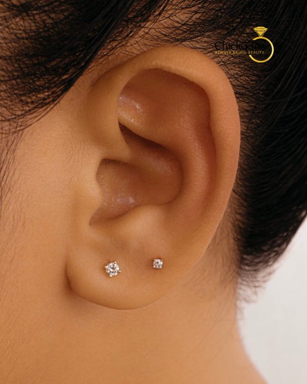 Gold Cubic Zirconia Four Prong Claw Stud Earrings