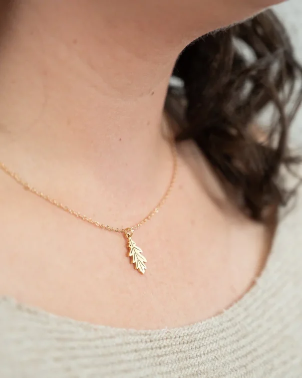 18K Gold Plated Stainless Steel Kette Herbst Oak Leaf