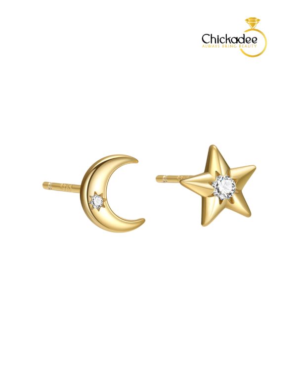 925 Sterling Silver Star Moon Minimalist Stud
