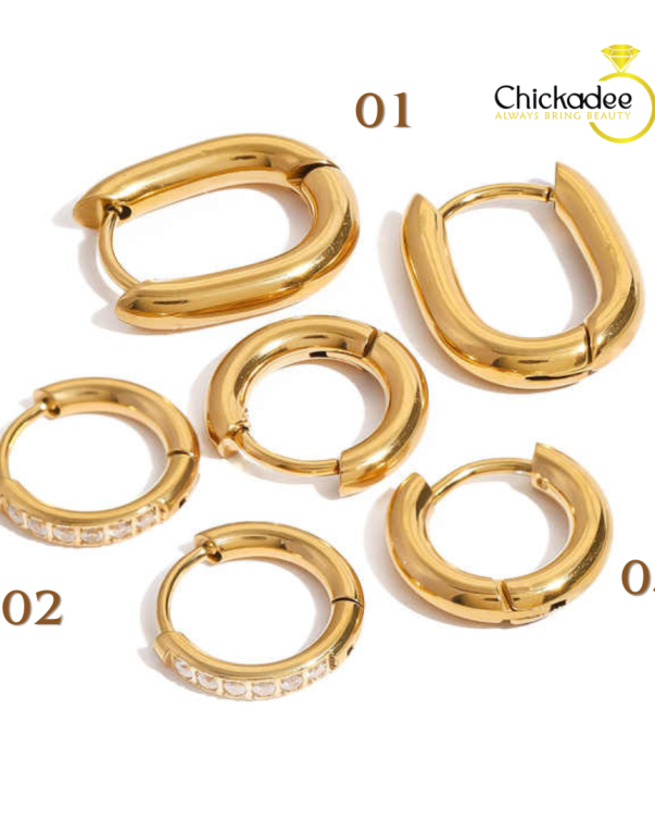 18K Gold Plated Jewelry Anti Tarnish Stainless Steel 3 Pairs Earrings Set