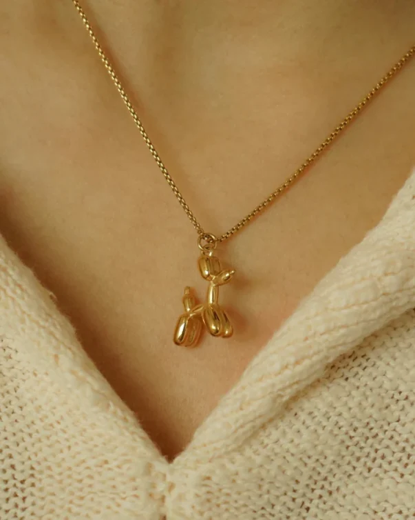 18k Gold Plated Stainless Steel Animal Pet Puppy Charm Balloon Dog Necklace