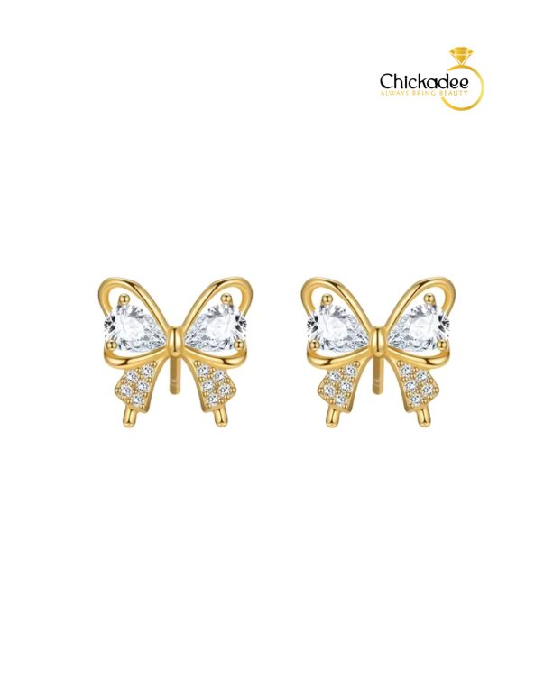 Cubic Zirconia Bowknot Hollow Gold Stud Set Butterfly Earrings