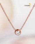 Rose Plated Stainless Steel Diamond Cubic Zirconia stone Necklace