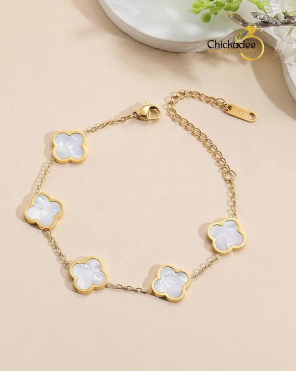 Gold Plated Eden Clover Bracelet - White