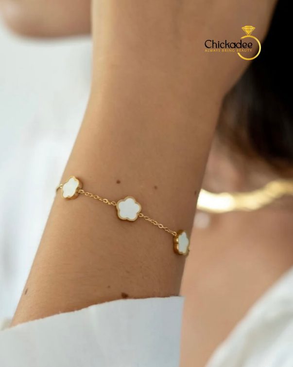 Gold Plated Eden Clover Bracelet - White