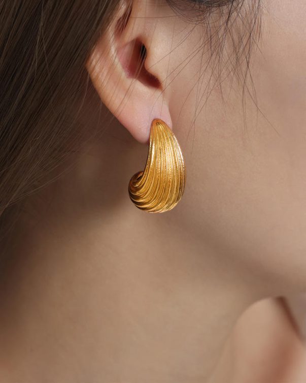 Gold Plated Texture Water Drop Stud Earrings