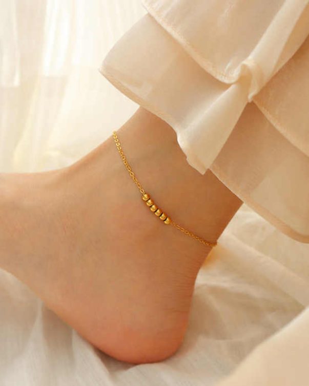 18k Gold Plated Stainless Steel Charm Chain Beads Anklets