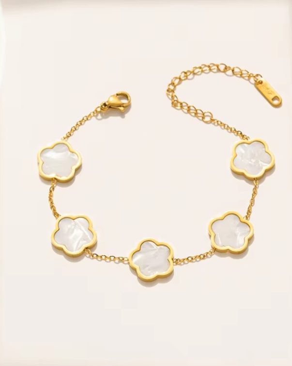 18K Gold Plated Stainless Steel Five Leaf Clover Bracelet
