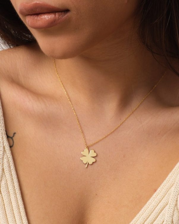 18K Gold Plated Stainless Big Four Leaf Clover Necklace