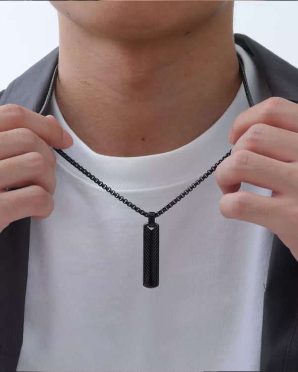 Black Stainless Steel Vertical Bar Pendant Necklaces