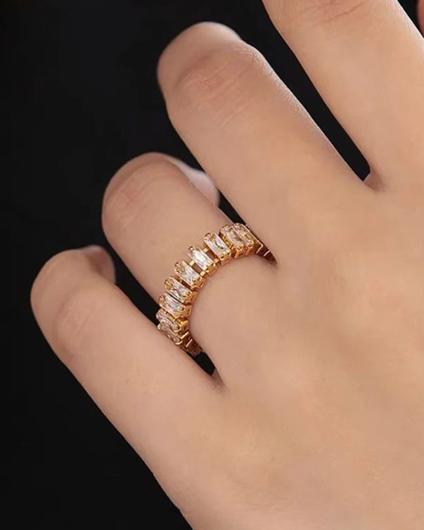 18k Gold Plated Rectangle Radiant Zircon Ring